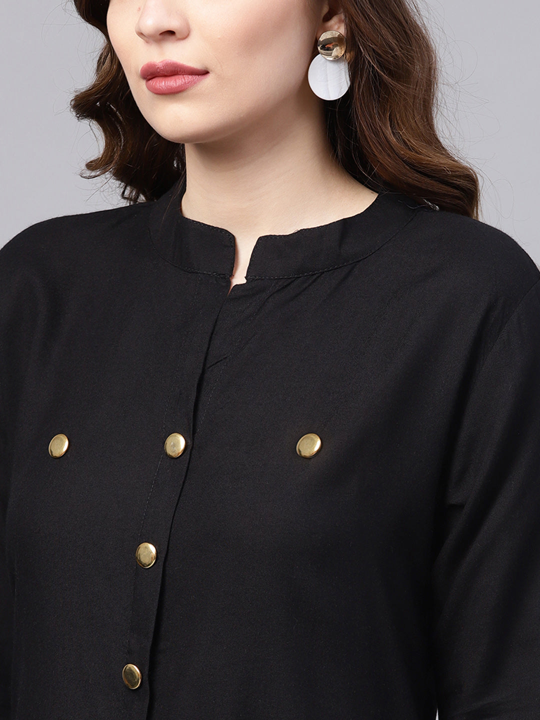 Ishin Women's Rayon Black Solid A-Line Kurta Palazzo Set