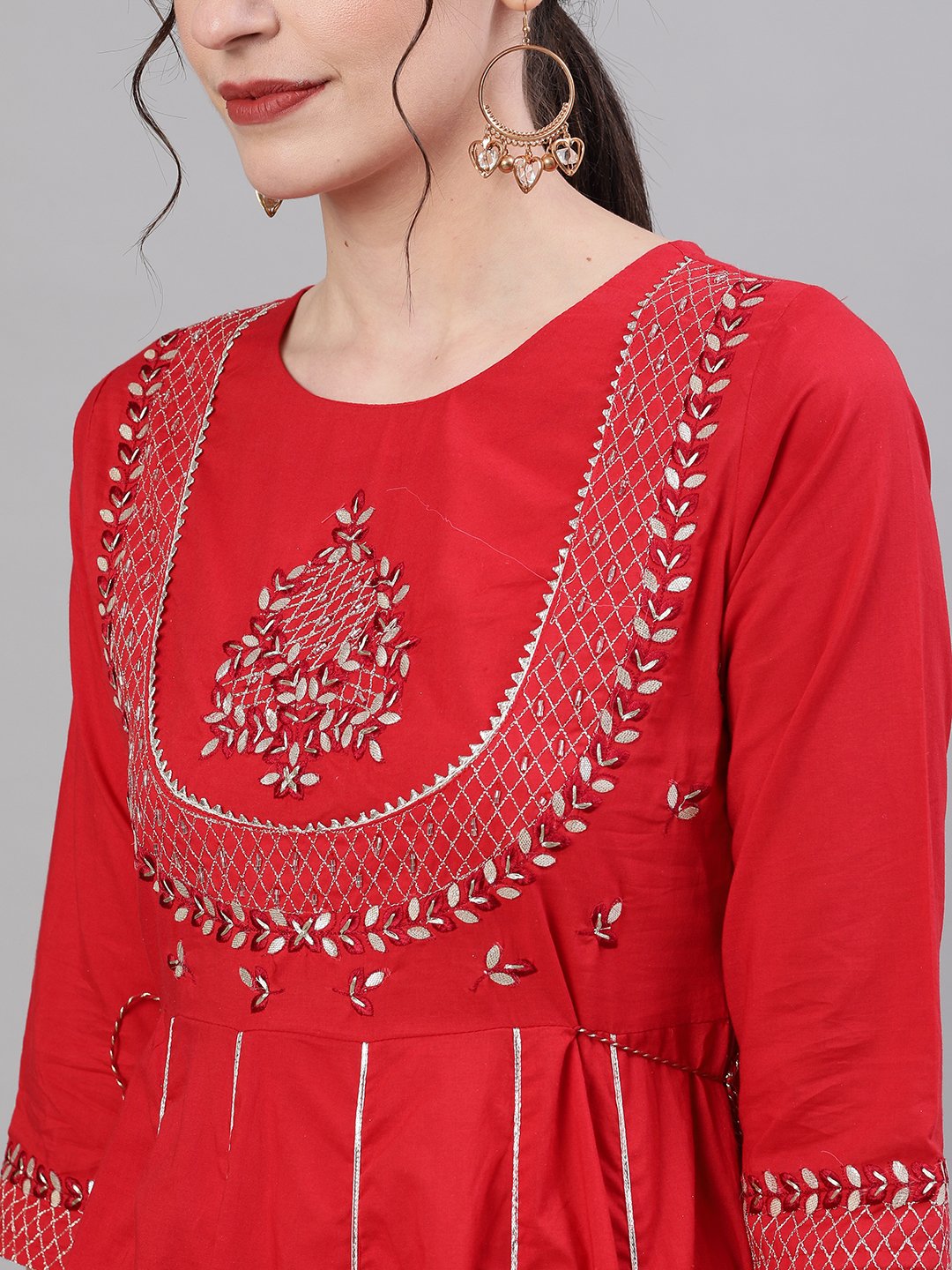 Buy ftDiva Women Red Embroidered Rayon Single Anarkali kurti