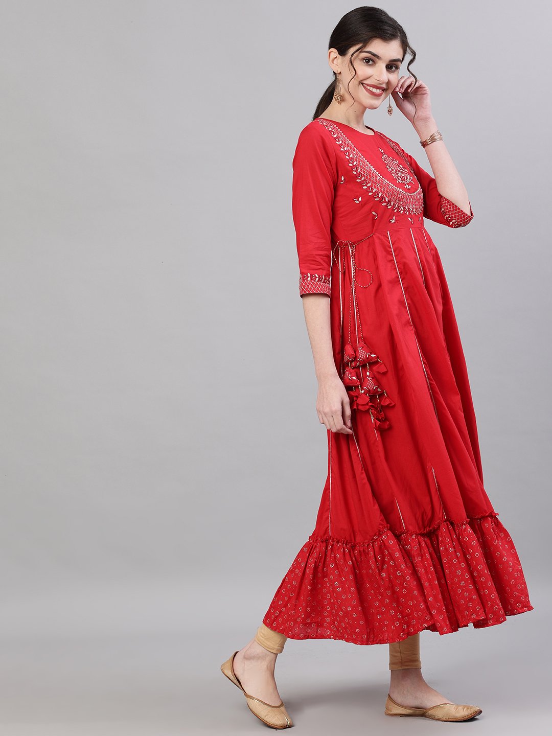 Red Embellished Anarkali Kurta