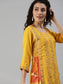 Ishin Women's Rayon Yellow Embroidered Layered Kurta