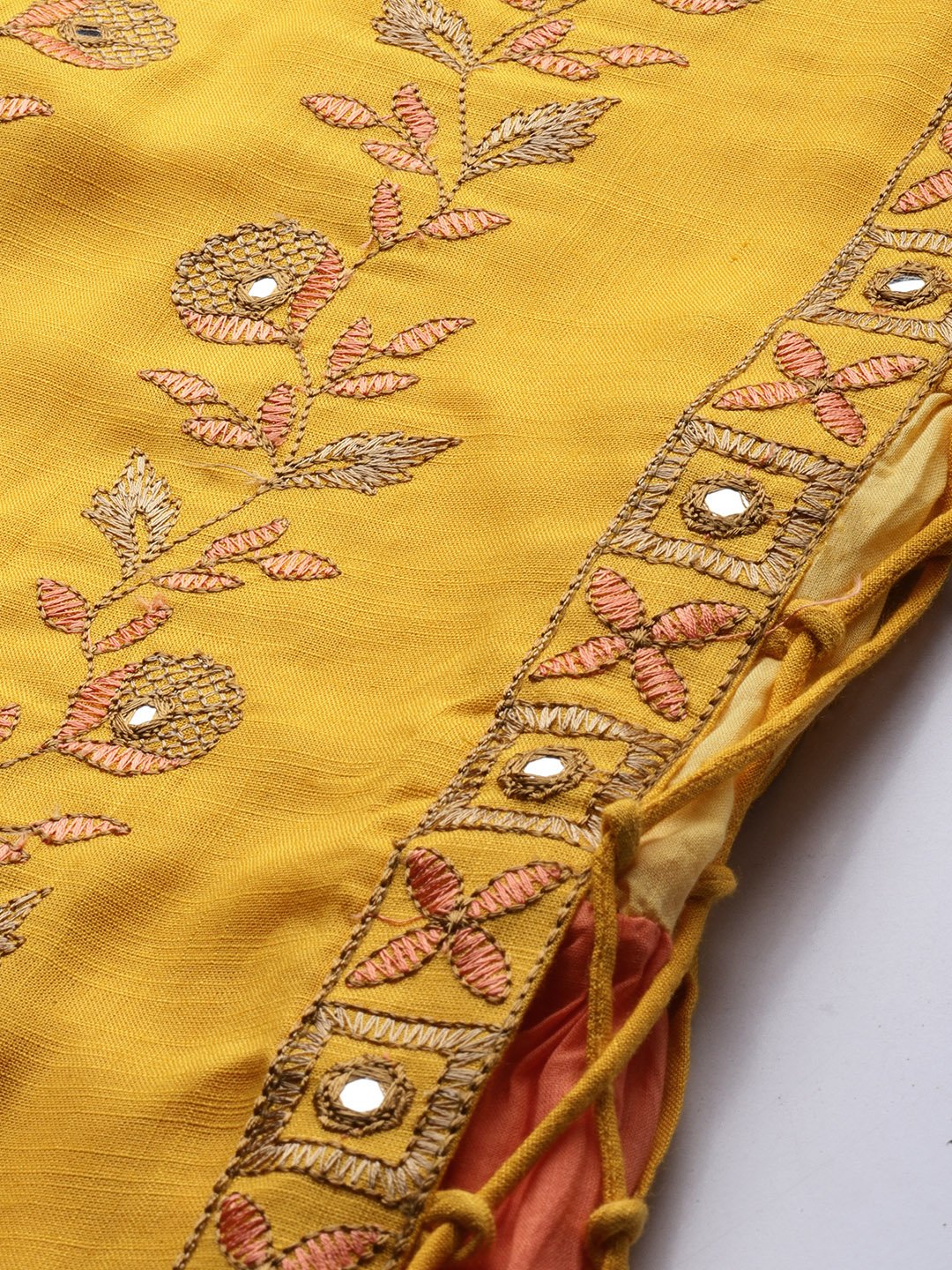 Ishin Women's Rayon Yellow Embroidered Layered Kurta