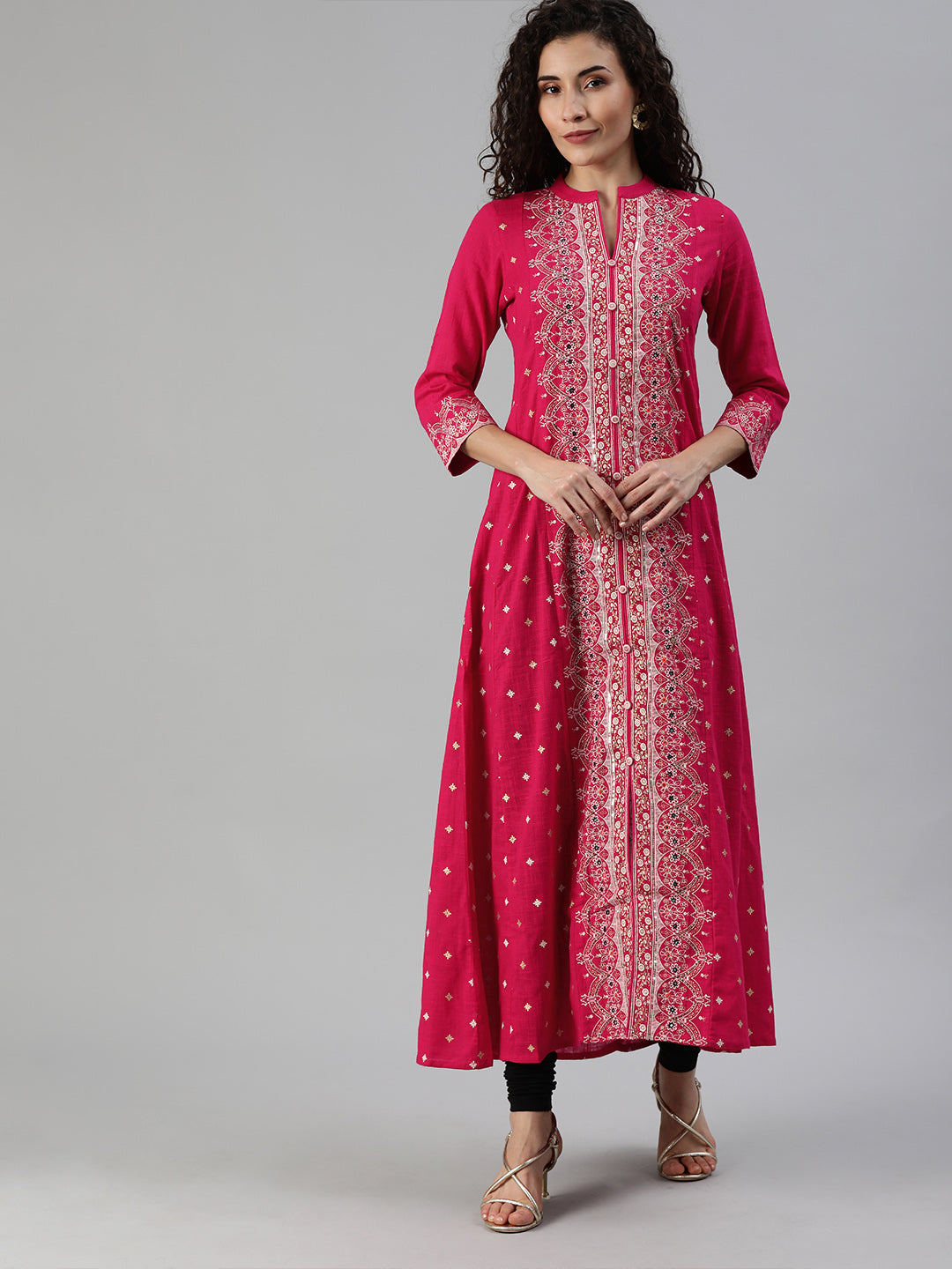 Graceful Cotton Gold Printed Pink Embellished Straight Kurta Bottom