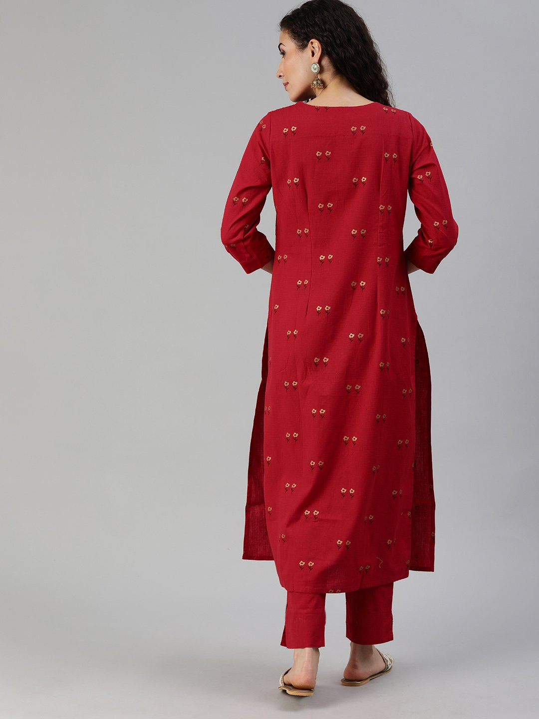 Ishin Women's Red Yoke Design A-Line Kurta