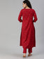 Ishin Women's Red Yoke Design A-Line Kurta