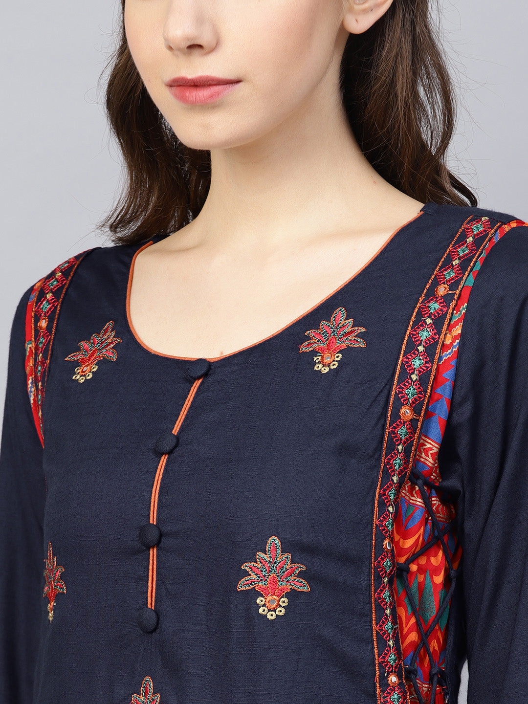 Ishin Women's Rayon Blue Embroidered Anarkali Kurta