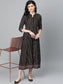 Ishin Women's Rayon Black Foil Printed Anarkali Flared Dress