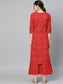 Ishin Women's Cotton Red Embroidered A-Line Kurta