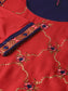Ishin Women's Rayon Red & Navy Blue Embroidered Layered Tiered Anarkali Kurta