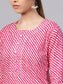Ishin Women's Cotton Pink Printed With Gota Patti A-Line Kurta