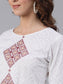 Ishin Women's Cotton White Bandhani Embroidered A-Line Kurta