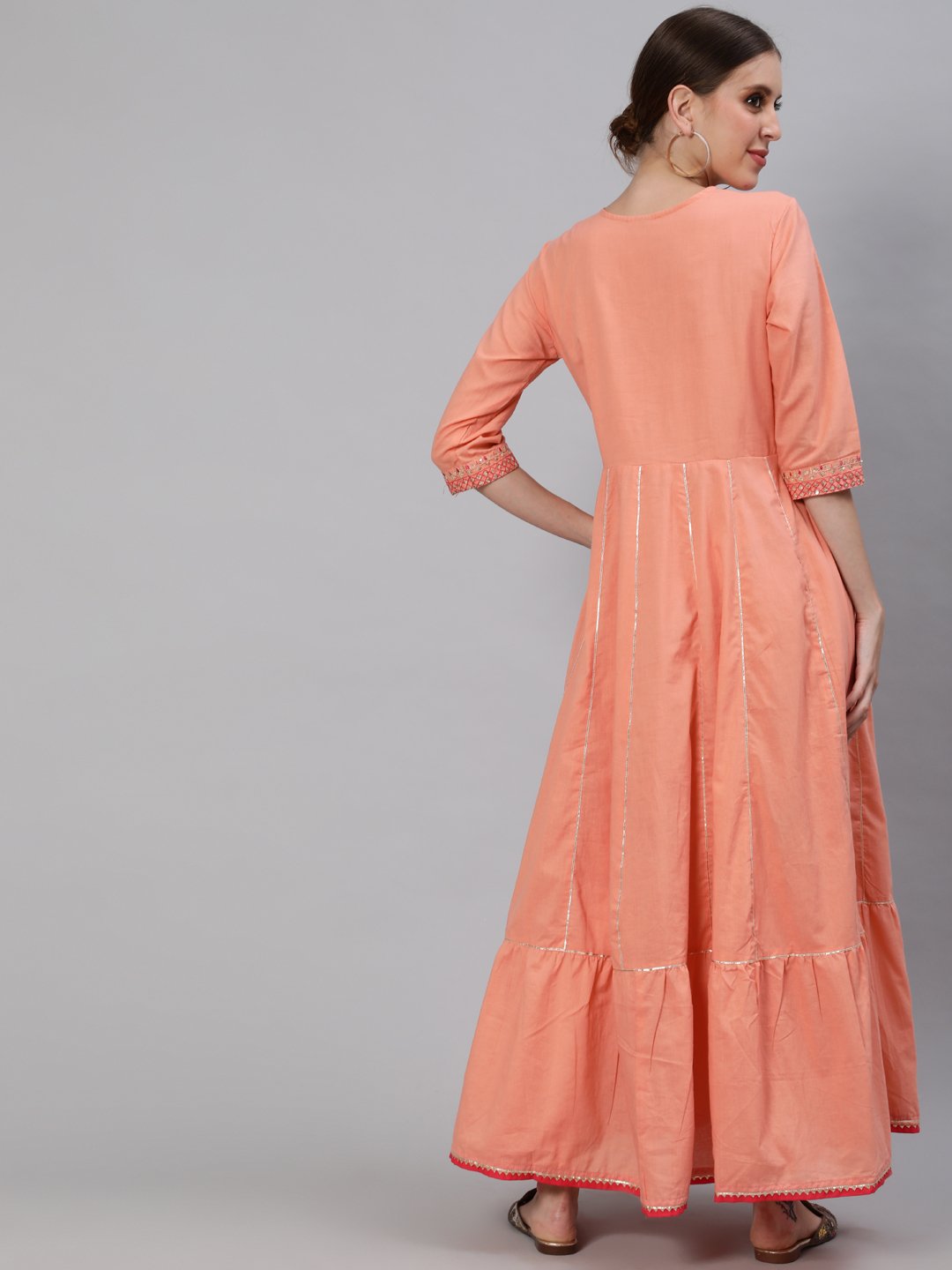 Ishin Women's Peach Embroidered Anarkali Kurta