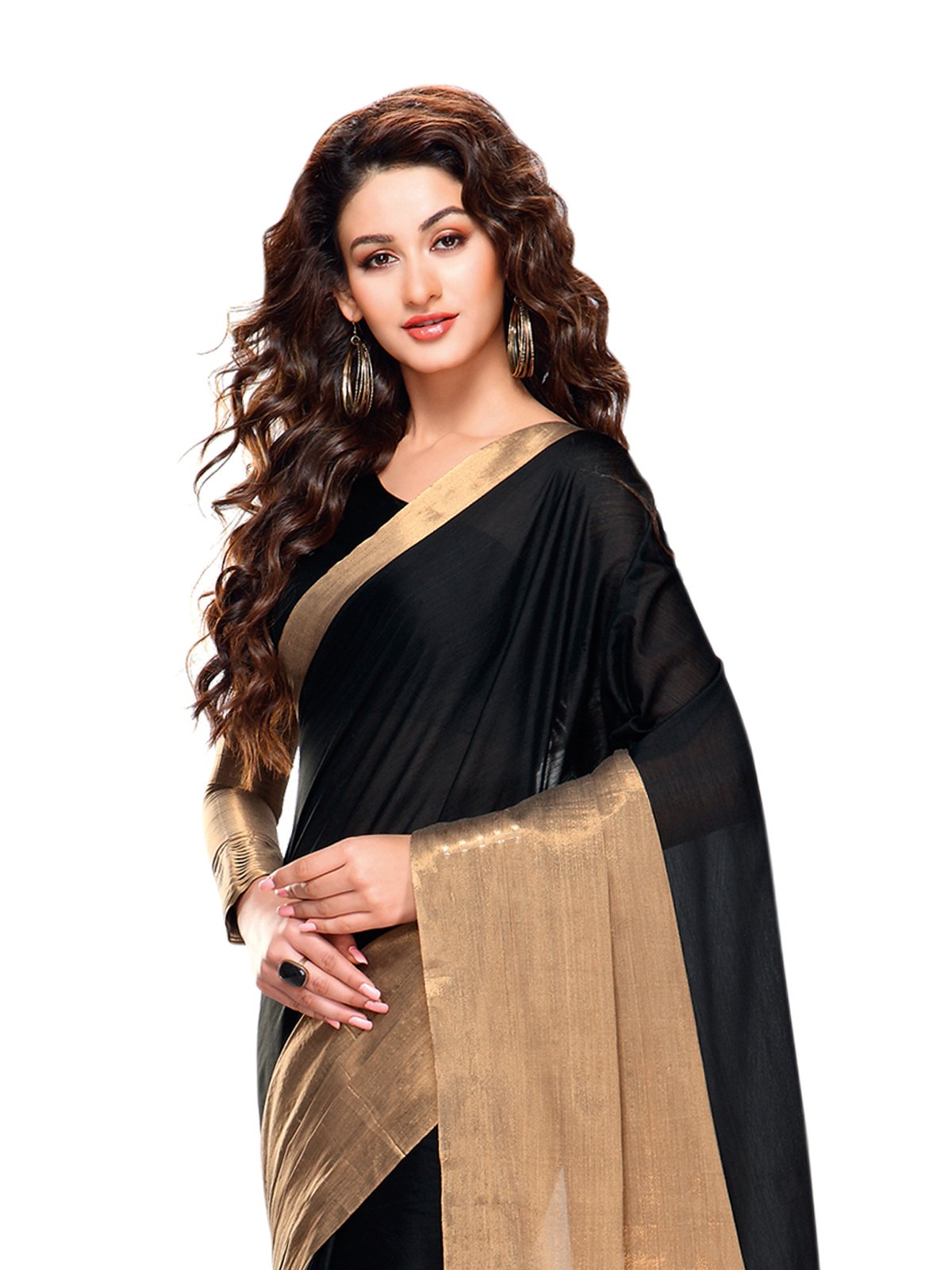 Ishin Poly Silk Black Printed Women's Saree/Sari
