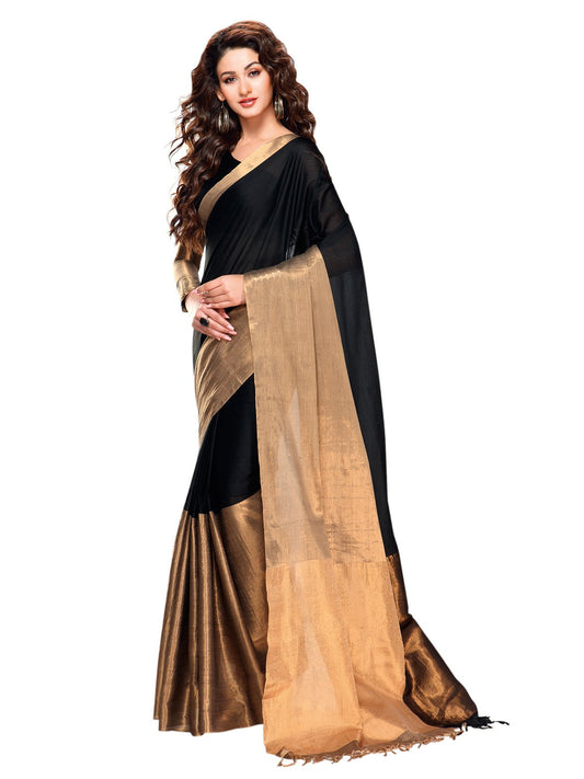 Ishin Poly Silk Black Printed Women's Saree/Sari