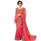 Ishin Poly Georgette Pink Beads and Stones Embellished Women's Saree