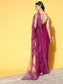 Ishin Women's Purple Floral Print Fashion Net Saree With Blouse Piece