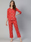 Ishin Women's Cotton Red Printed Night Suit