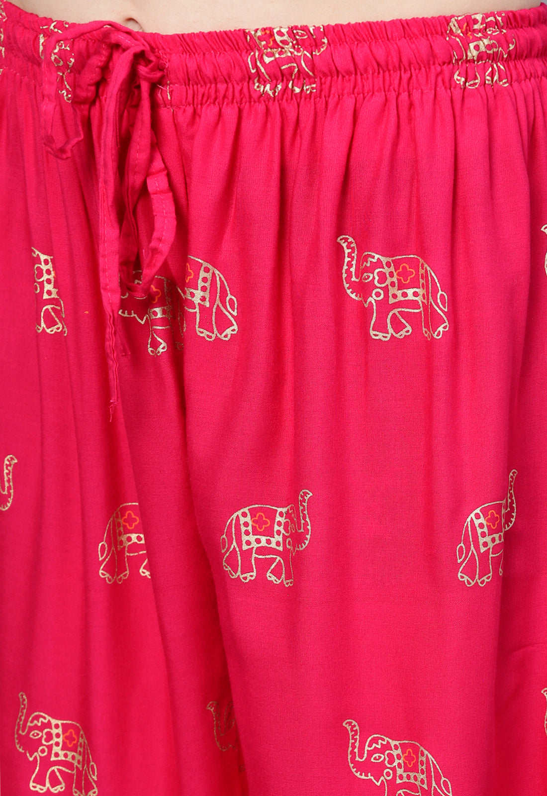 Ishin Women's Rayon Pink Foil Printed Palazzo