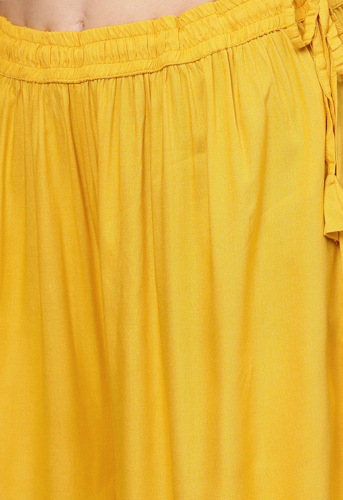 Ishin Women's Rayon Mustard Yellow Solid With Mirror Work Palazzo