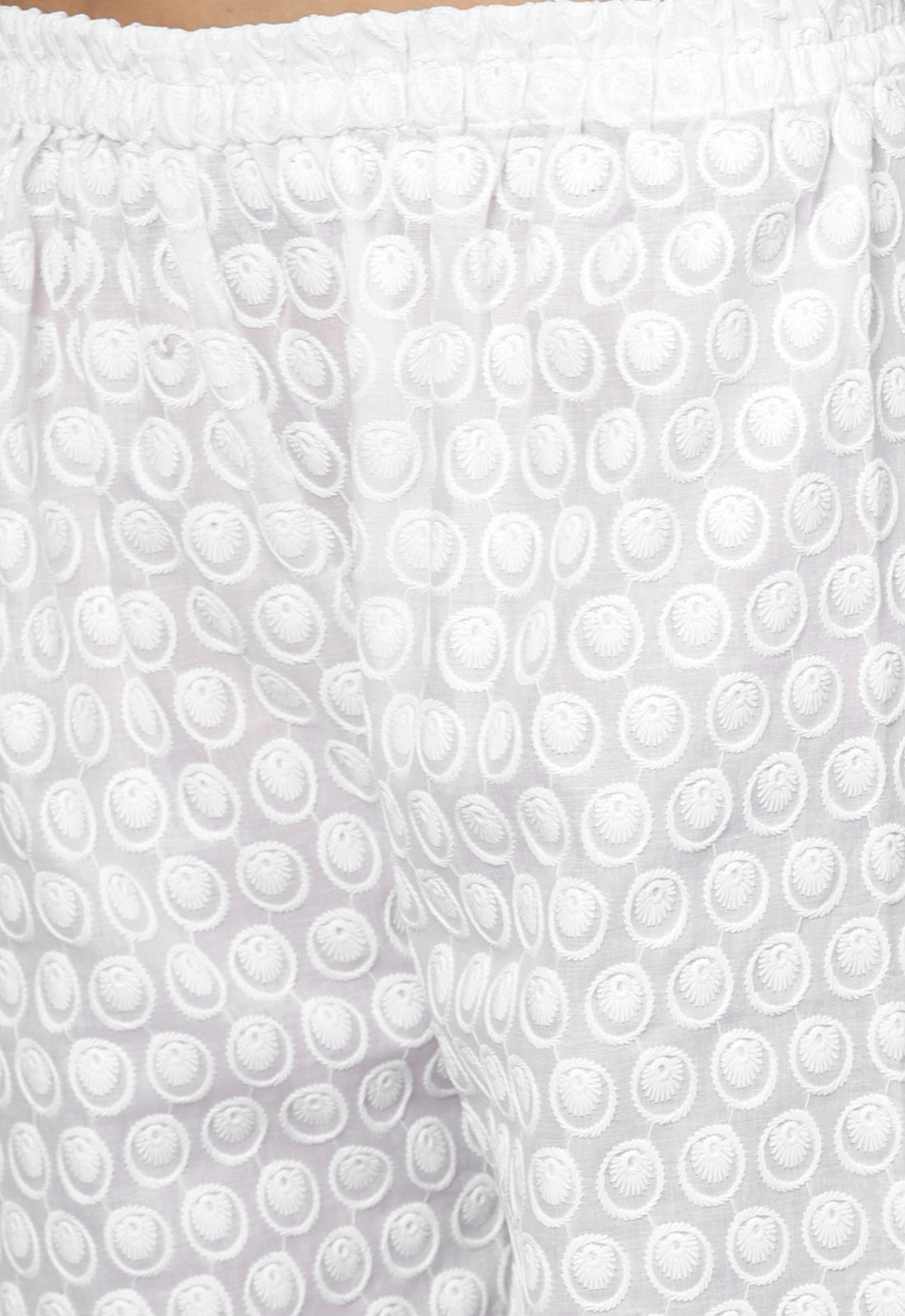 Ishin Women's Rayon White Chikankari Embroidered Palazzo