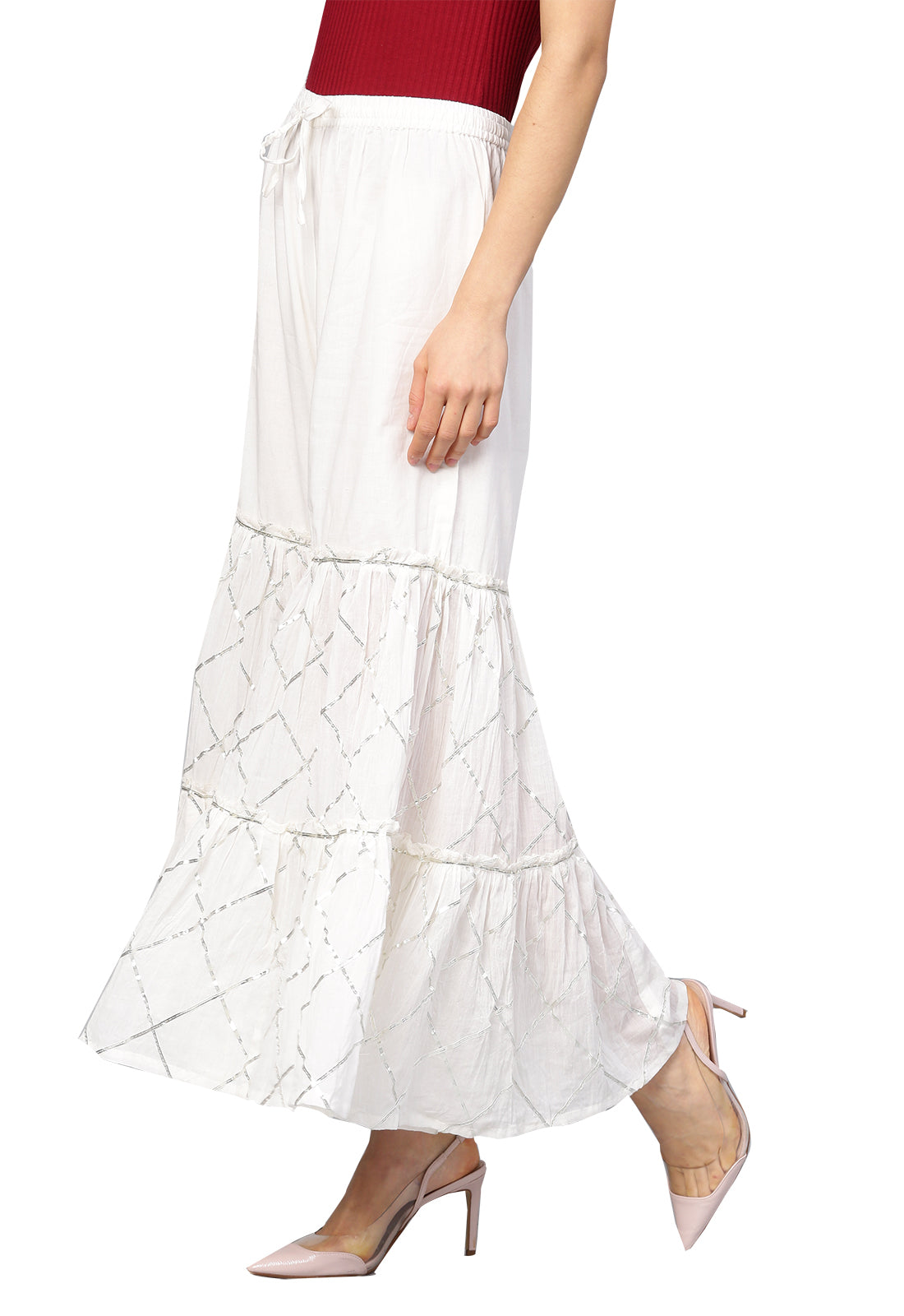 Ishin Women's Cotton White Solid With Gota Patti Work Palazzo