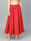 Ishin Women's Cotton Red Embellished Flared Skirt