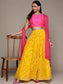 Ishin Women's Cotton Yellow Leheriya Flared Maxi Skirt