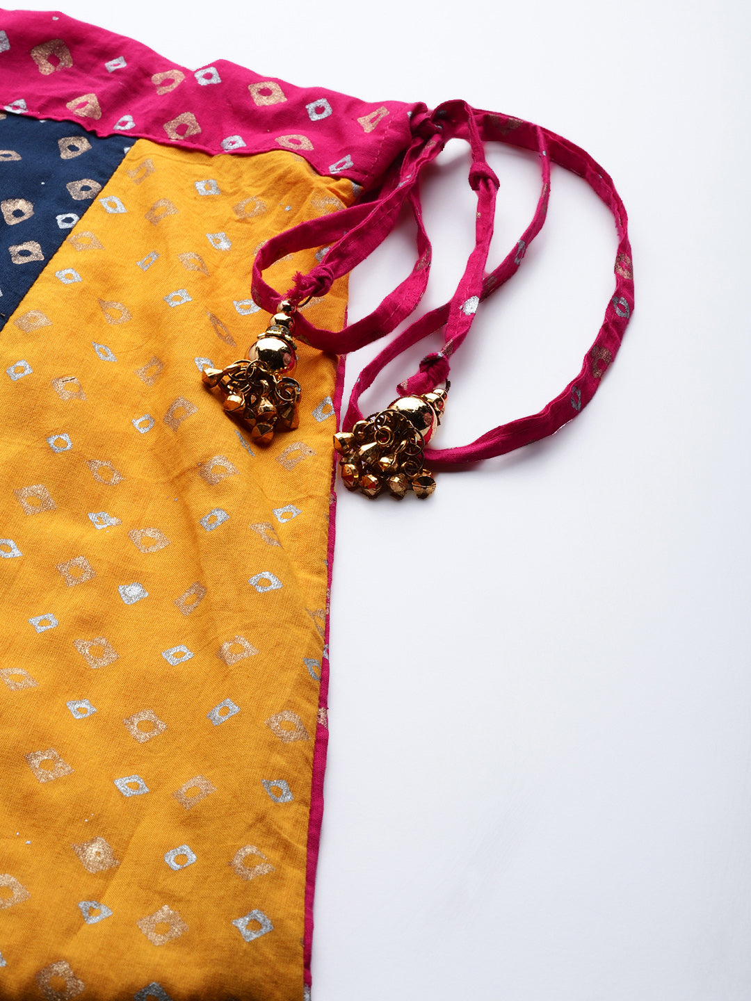 Ishin Women's Cotton Multicolor Bandhani Print Embellished Flared Maxi Skirt