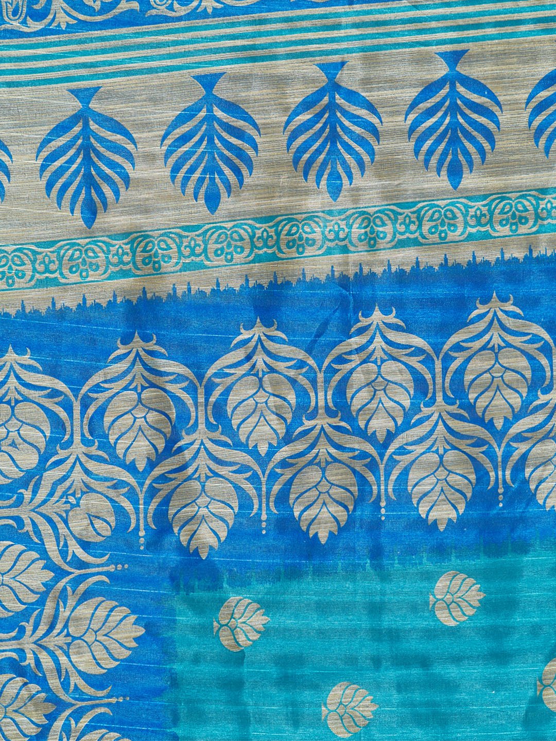 Ishin Poly Silk Blue Printed Women's Saree