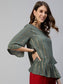 Ishin Women's Rayon Green Lurex Embroidered A-Line Top