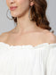 Ishin Women's White Pure Cotton Embroidered Bardot Top