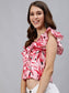 Ishin Women's Red & Pink Floral Ruffle Crop Top