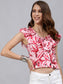 Ishin Women's Red & Pink Floral Ruffle Crop Top