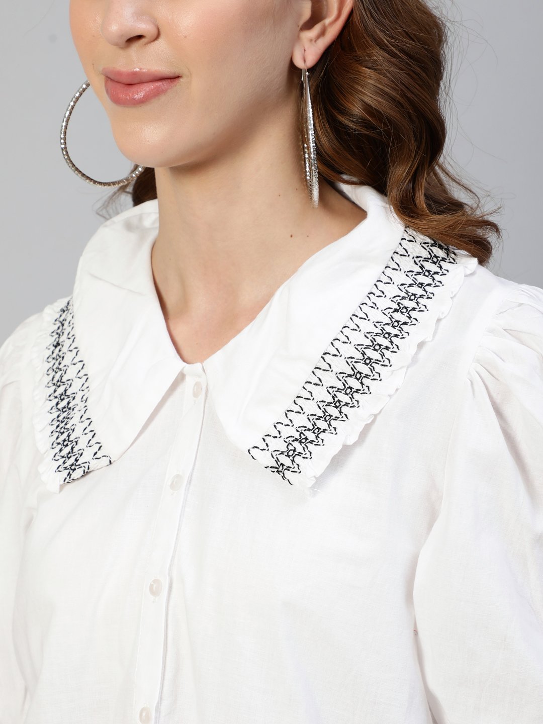 Ishin Women's White Pure Cotton Shirt Style Crop Top