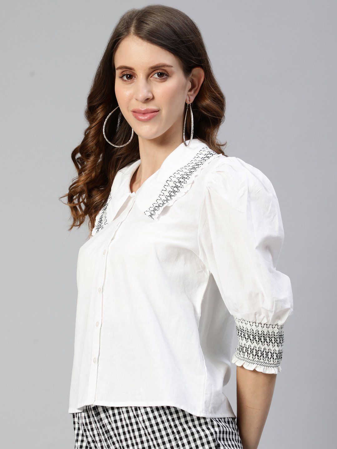 Ishin Women's White Pure Cotton Shirt Style Crop Top