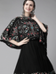 Ishin Women's Cotton Black Embroidered Kaftan Dress