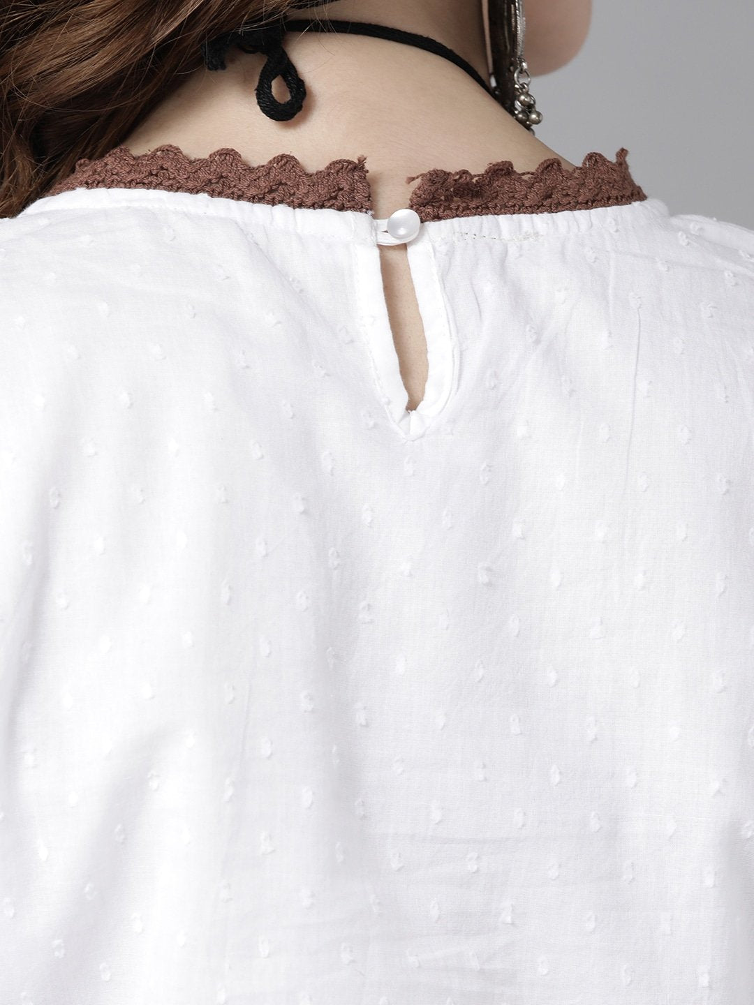 Ishin Women's Cotton White Embriodered Top