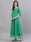 Ishin Women's Cotton Green Embroidered Anarkali Kurta With Dupatta