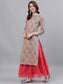 Ishin Women's Cotton Sea Green & Pink Gota Patti A-Line Kurta Skirt Dupatta Set