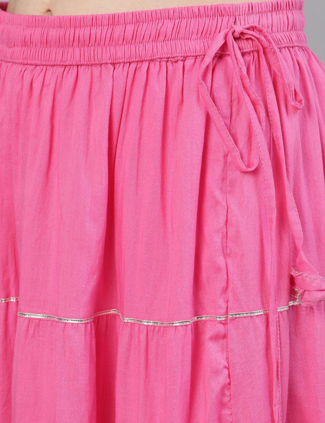 Ishin Women's Cotton Pink Leheriya Embroidered A-Line Kurta Skirt Dupatta Set