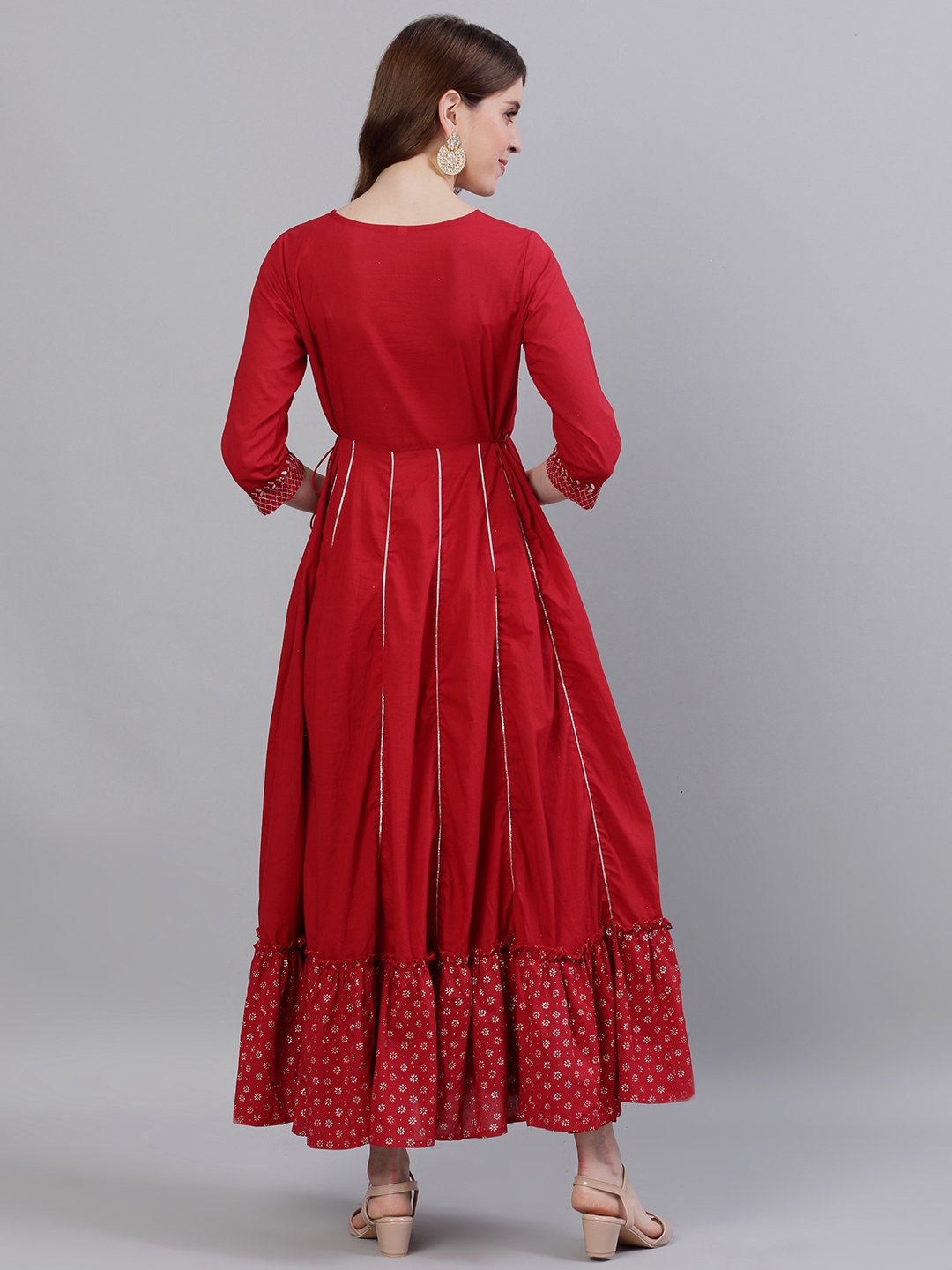 Ishin Women's Red Gota Patti Embellished Anarkali Kurta