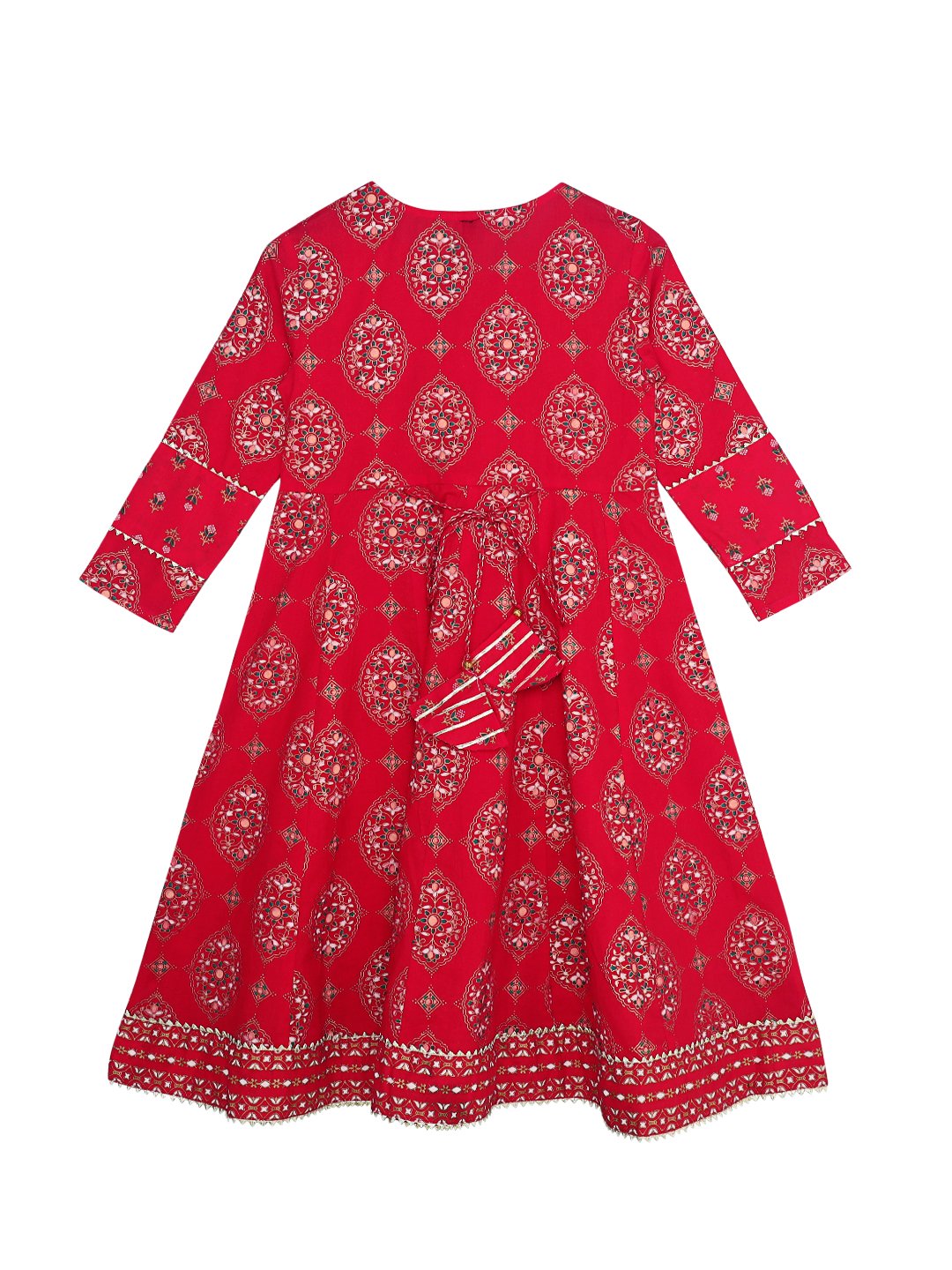 Ishin Girls Red Foil Printed Fit & Flare Dress